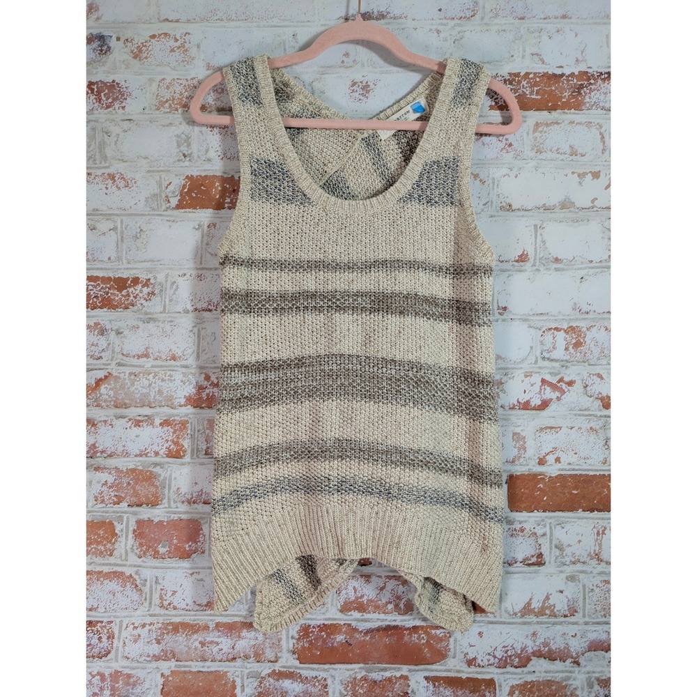 Sparrow Anthropologie Knit Tank Top Womens Large Beige Striped Crossover Back